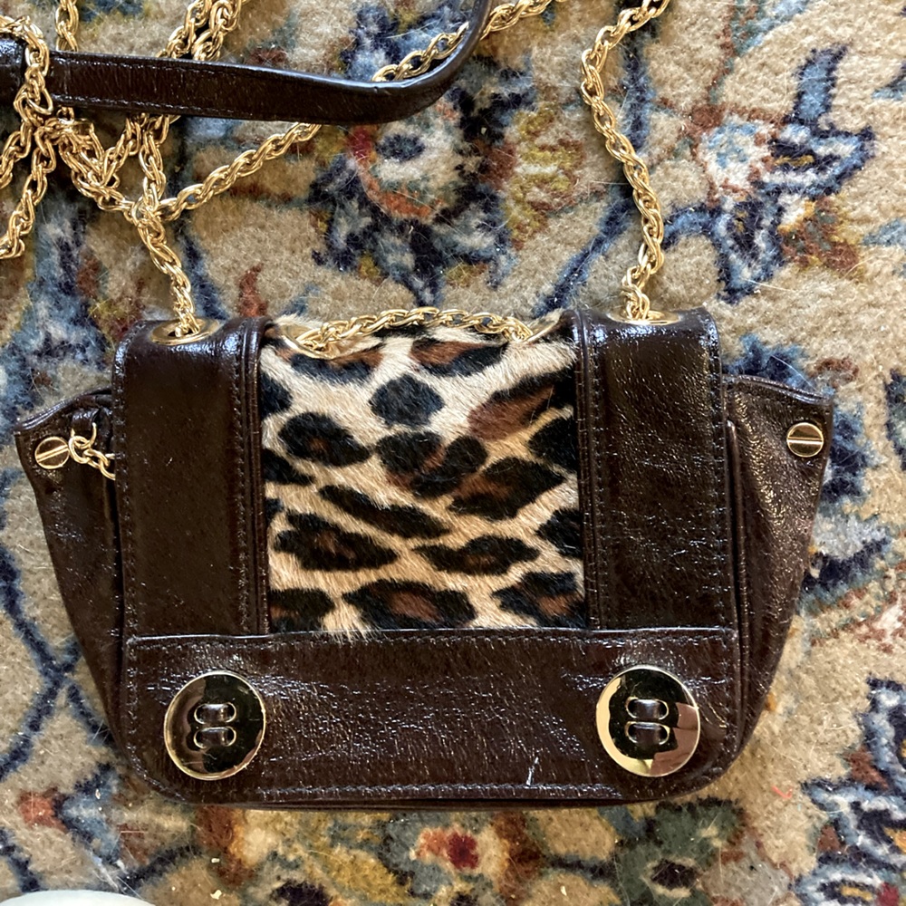 Milt of New York bag pony hair dyed leaped print and leather